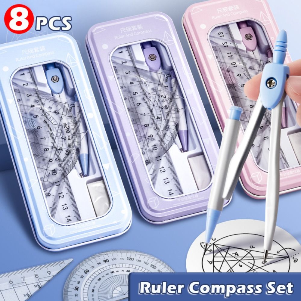 8PCS/Set Plastic Ruler Compass - Ruler Set Transparent review and price