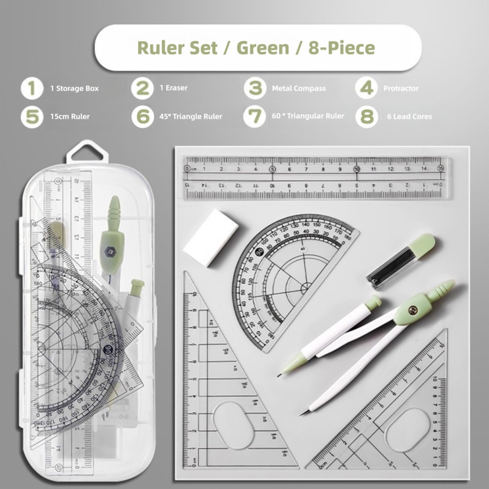 8PCS/Set Plastic Ruler Compass - Ruler Set Transparent review and price